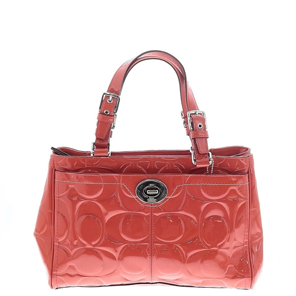 Coach Glossy Coral Satchel Purse Bag Patent Leather